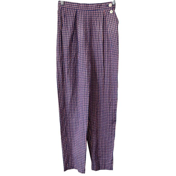 Vintage 90s Lord Isaacs Sport Pleated Plaid Pants Size 8 Blue Red Deadstock NEW - Picture 1 of 6